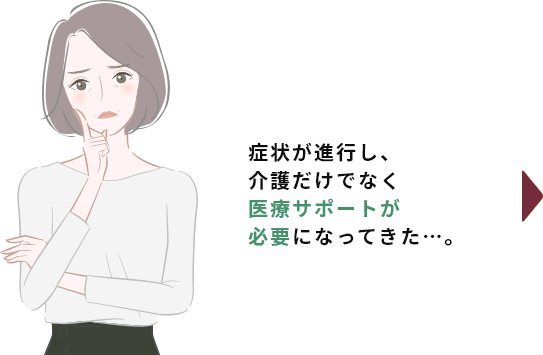 症状が進行し、介護だけでなく医療サポートが必要になってきた…。
